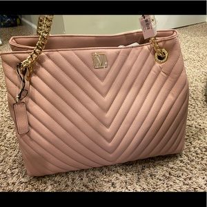 Victoria’s secret brand new blush pink tote purse! Gold chain! With tags!